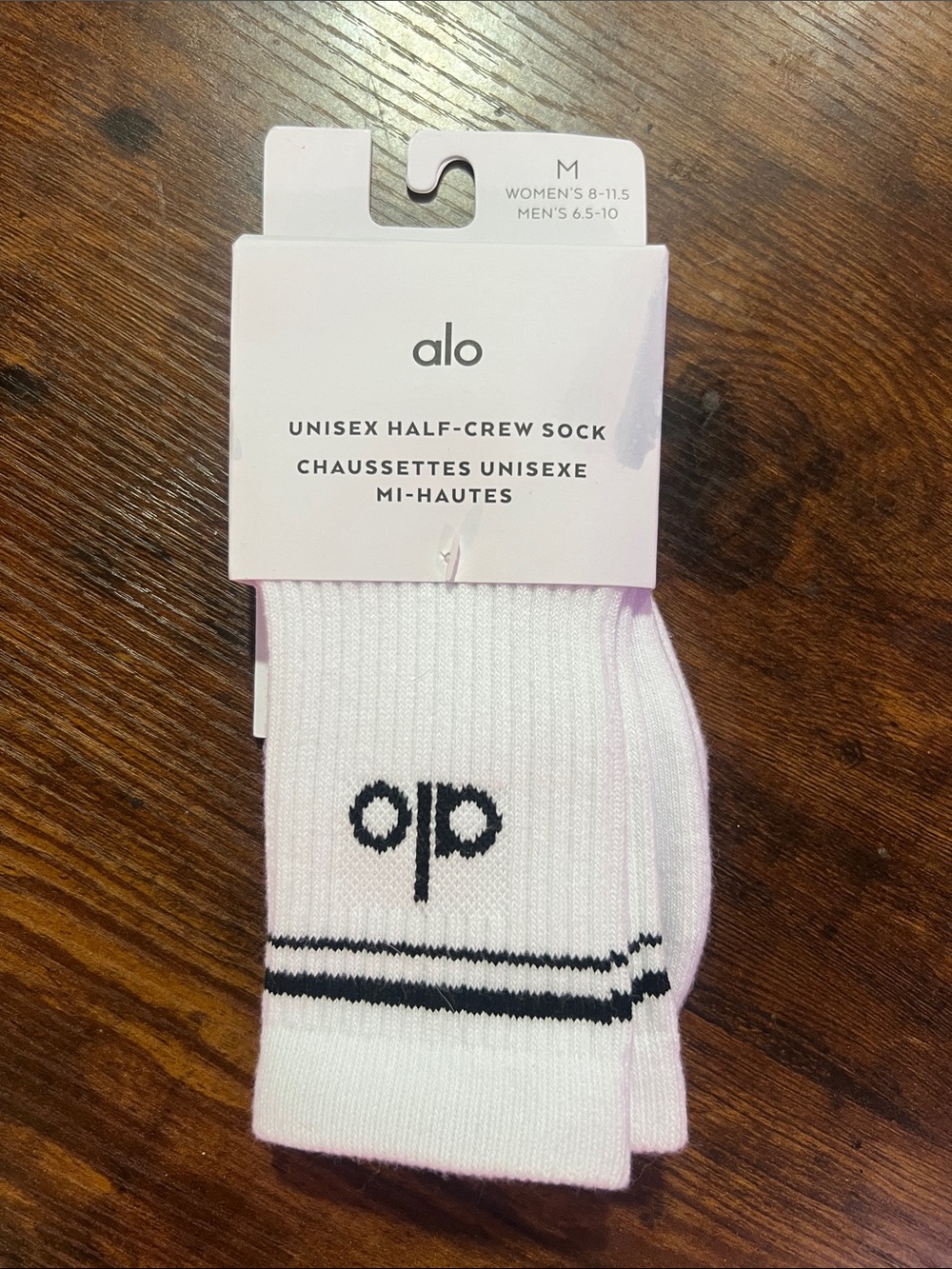 ALO Yoga White Half-Crew Socks with Black Stripes